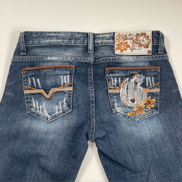 Guess Denim - GUESS Floral Embroidered Boho Distressed Bootcut Jeans Size 27